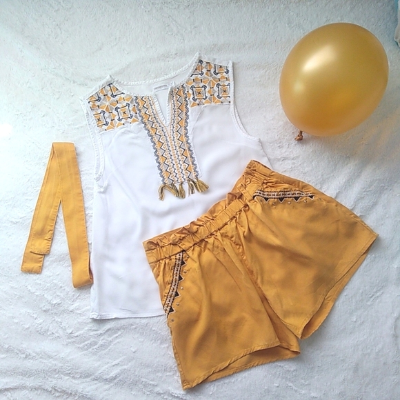 Orchestra Other - Girls size 12 embroidered golden yellow short set with sleeveless top and belt